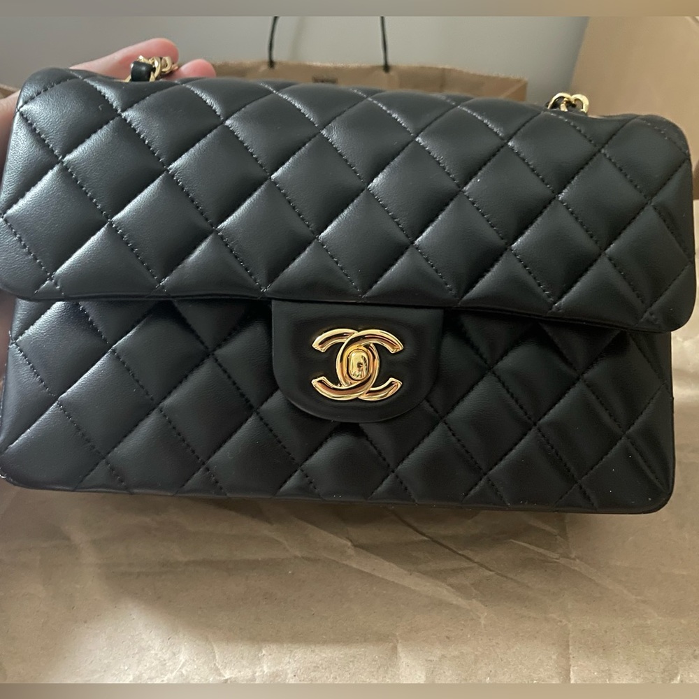 Chanel Small Classic Double Flap in Black Lambskin Leather and Gold Hardware